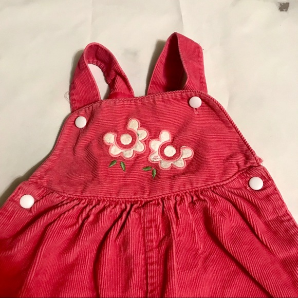 Vintage Corduroy Pink Flower Overalls Onesie Romper - Picture 2 of 6